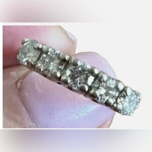 Estate 5 Diamond Band Ring 14K White Gold size 6.5